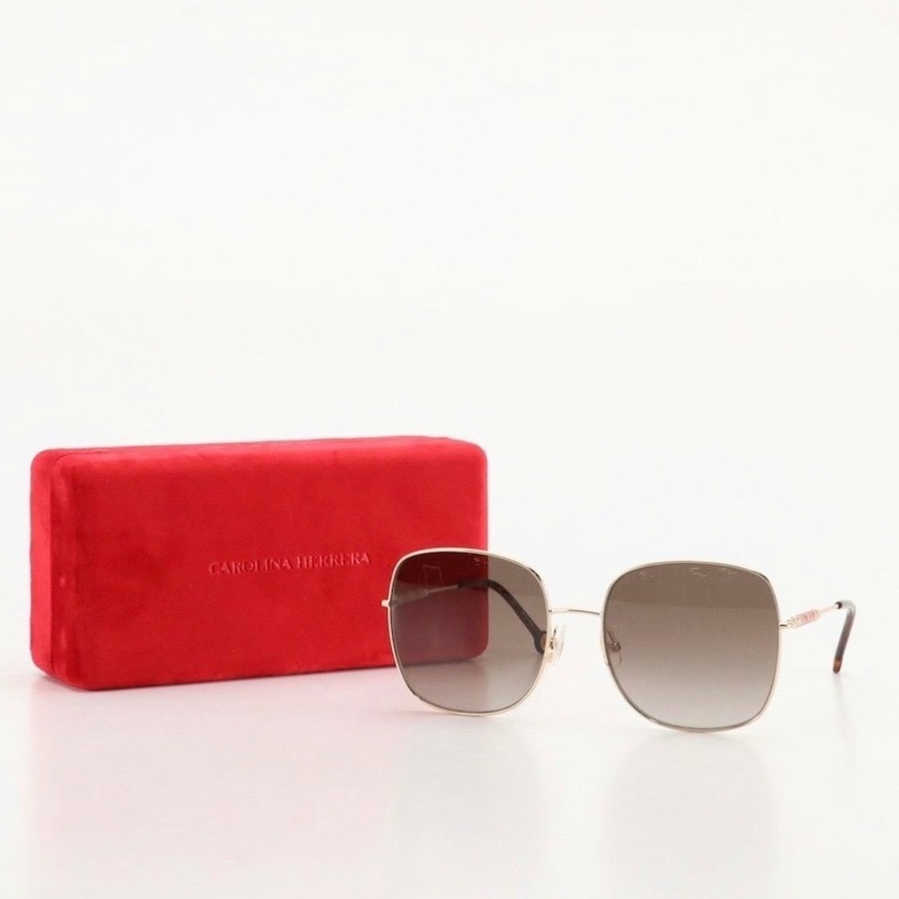 Carolina Herrera Square Oversized Metal Sunglasses CH0035S J5GHA Gold Brown NIB - Picture 3 of 10